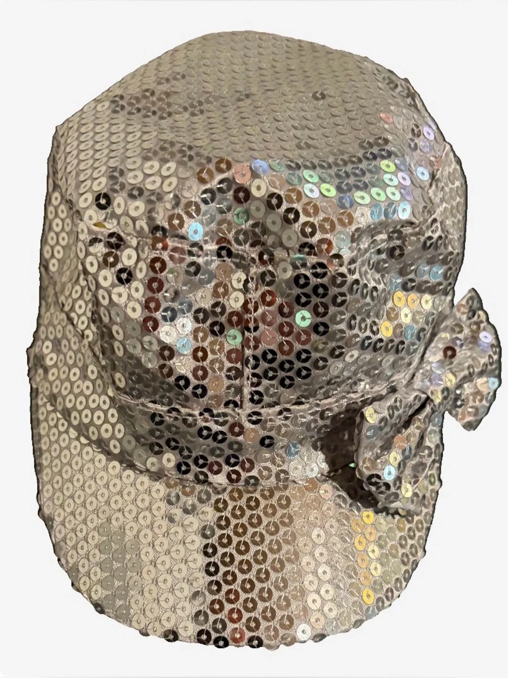 Girls' Silver Sequin Bow Hat - Sparkling Kids Cap
